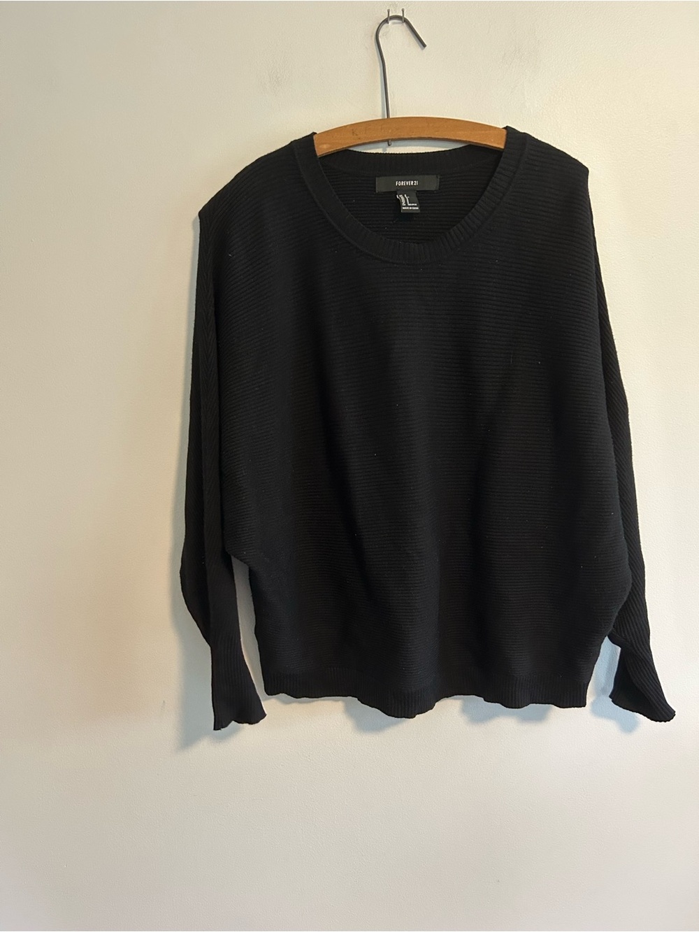 Forever 21 small black ribbed long sleeve bat wing sweater